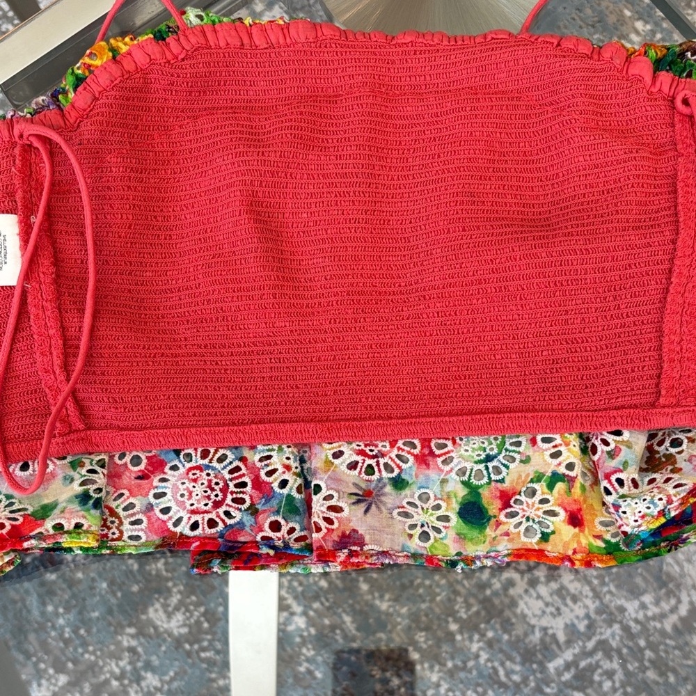 Alice + Olivia Multi-Color Floral Eyelet Ruffle Crop Tube Top Size 0 NWT - Picture 11 of 16